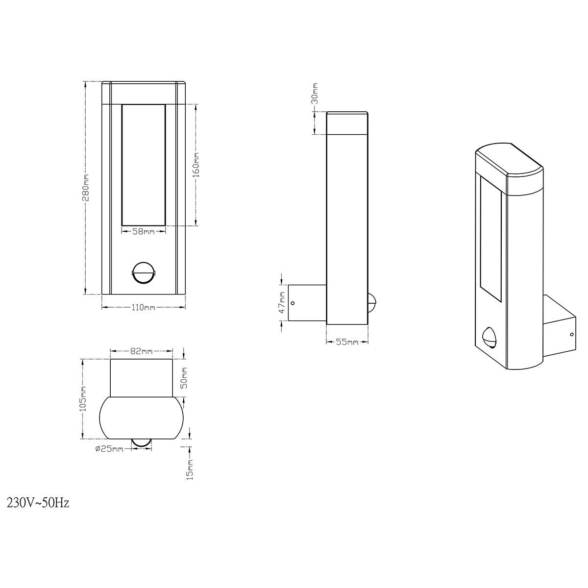 LED Außenwandleuchte - Trion Rhinon - Bewegungsmelder - 9W - Mattschwarz - Aluminium