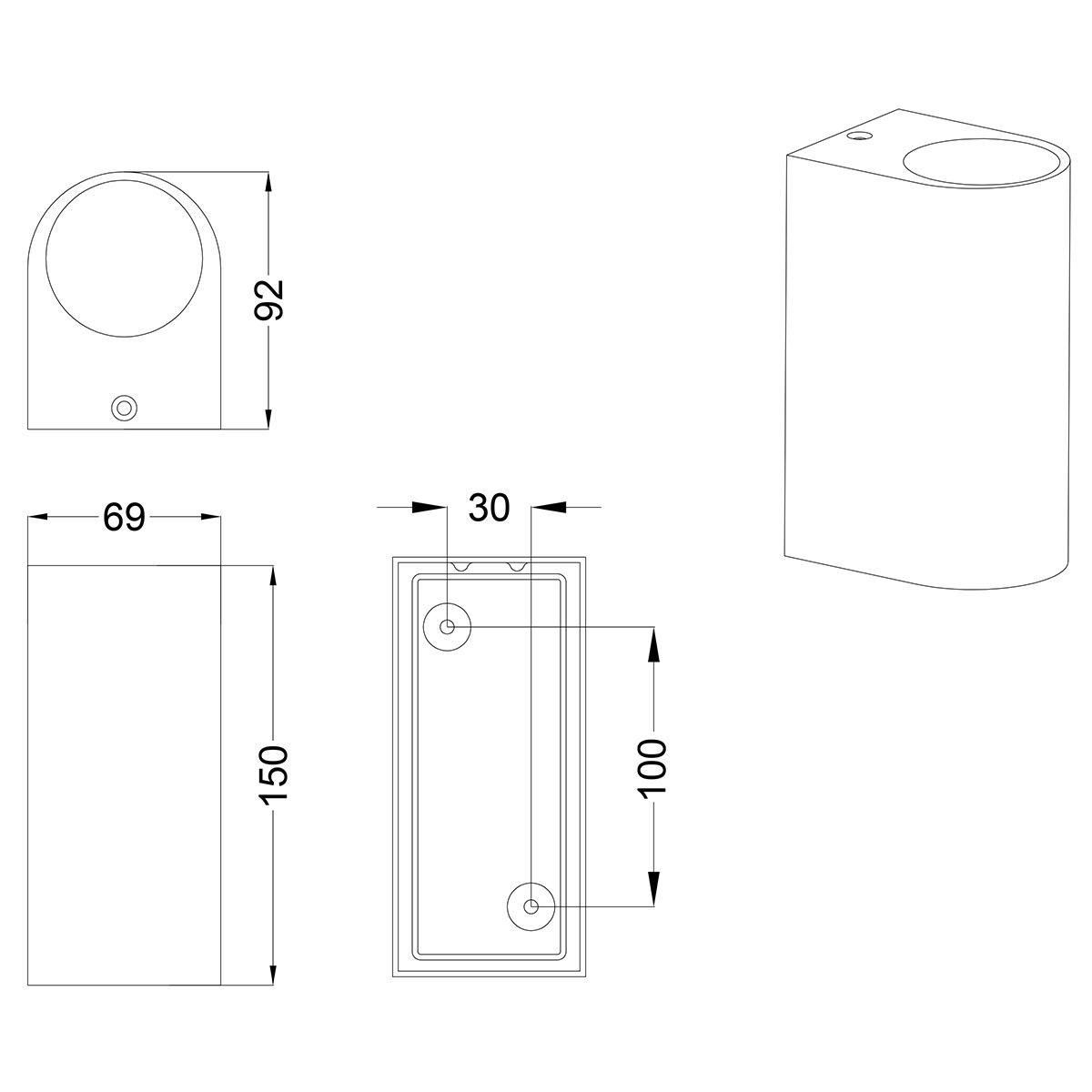 LED Außenwandleuchte - Trion Royina - GU10 Sockel - Mattschwarz - Aluminium - Oval