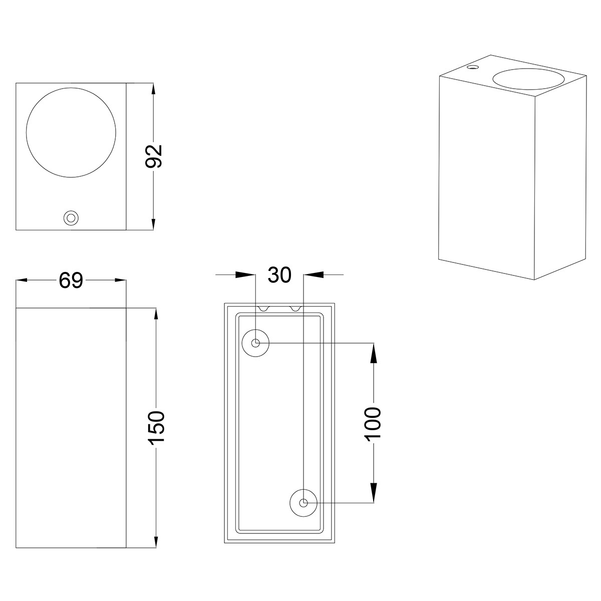 LED Außenwandleuchte - Trion Royina - GU10 Sockel - Mattschwarz - Aluminium - Rechteckig