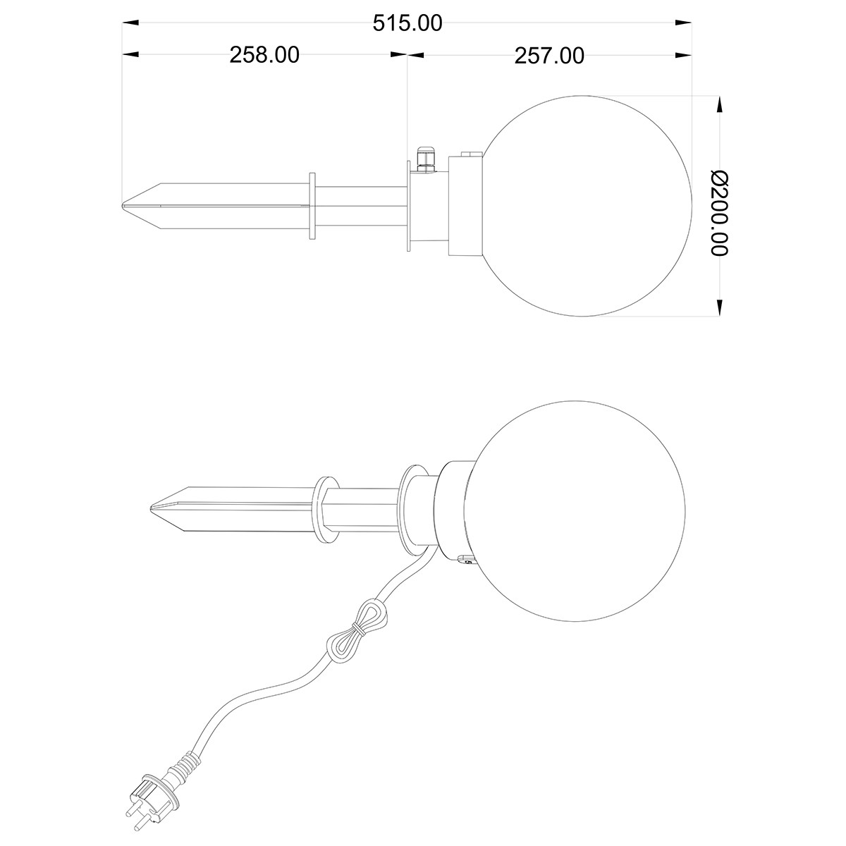 LED Erdspießlampe mit Stecker - Trion Balino - E27 Sockel - Mattschwarz - Kunststoff - Ø200