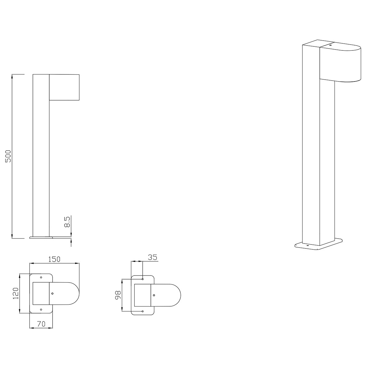 LED Pollerleuchte - Trion Royina - GU10 Sockel - Mattschwarz - Aluminium