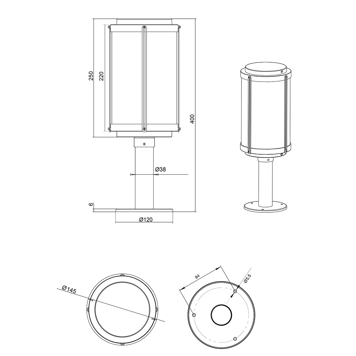 LED Pollerleuchte - Trion Taniron - E27 Sockel - Mattschwarz - Aluminium