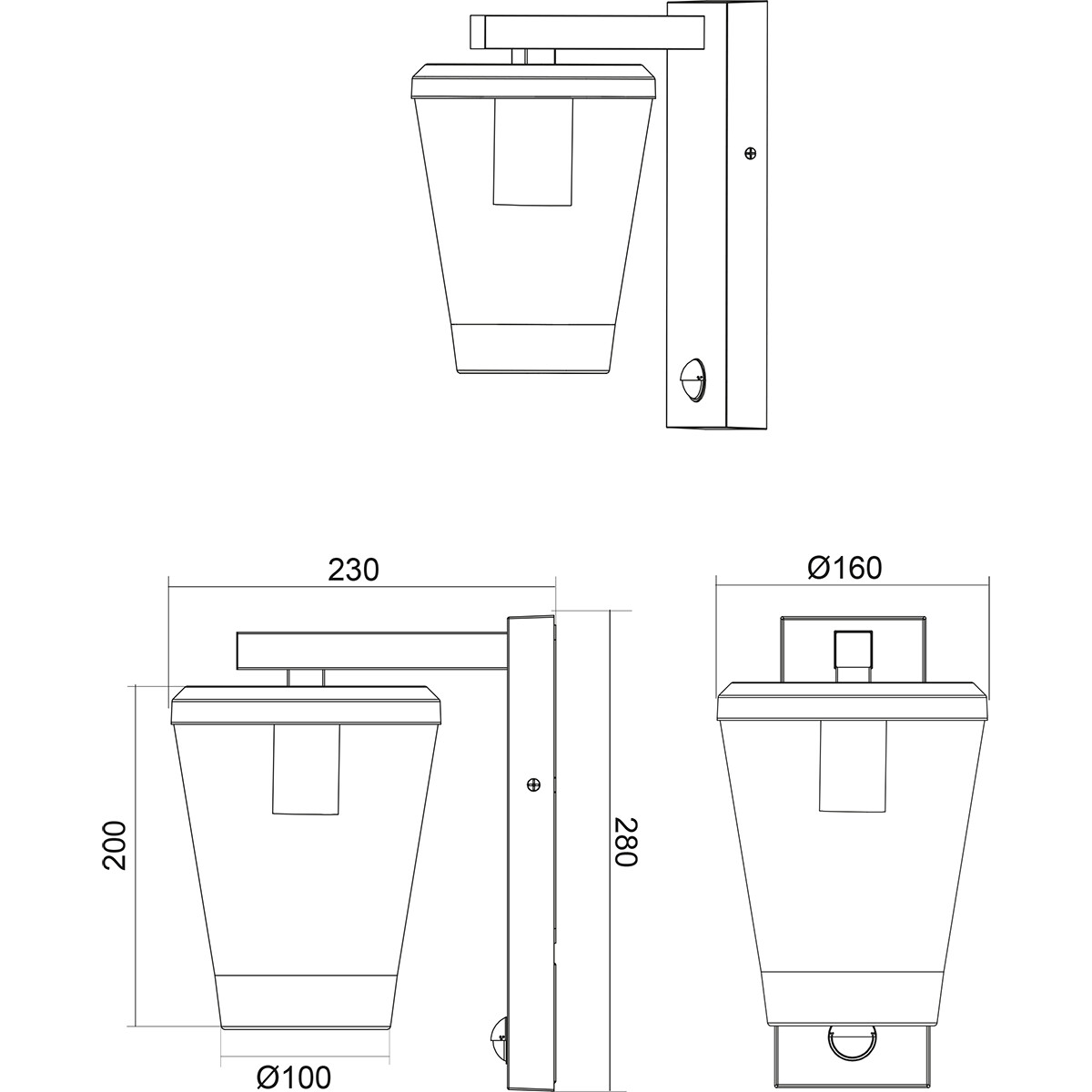 LED Gartenbeleuchtung mit Bewegungsmelder - Wandleuchte - Trion Civonu - E27 Fassung - Spritzwassergeschützt IP44 - Rund - Mattanthrazit - Aluminium