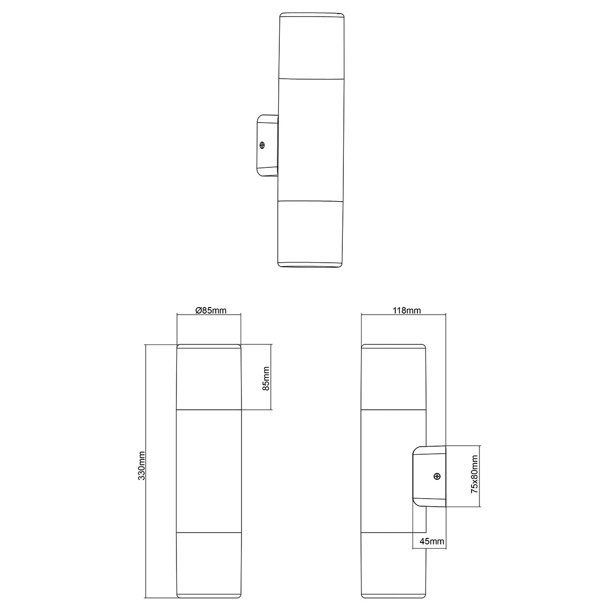 LED Außenwandleuchte - Trion Hosina - E27 Sockel - 2-flammig - Mattschwarz - Aluminium