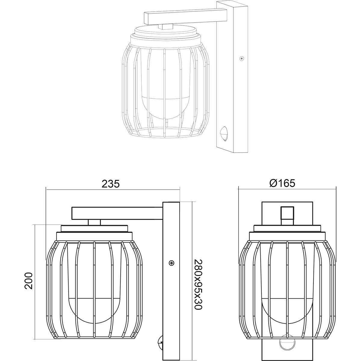 LED Gartenbeleuchtung mit Bewegungsmelder - Wandleuchte - Trion Tinolo - E27 Fassung - Spritzwassergeschützt IP44 - Rund - Mattanthrazit - Aluminium