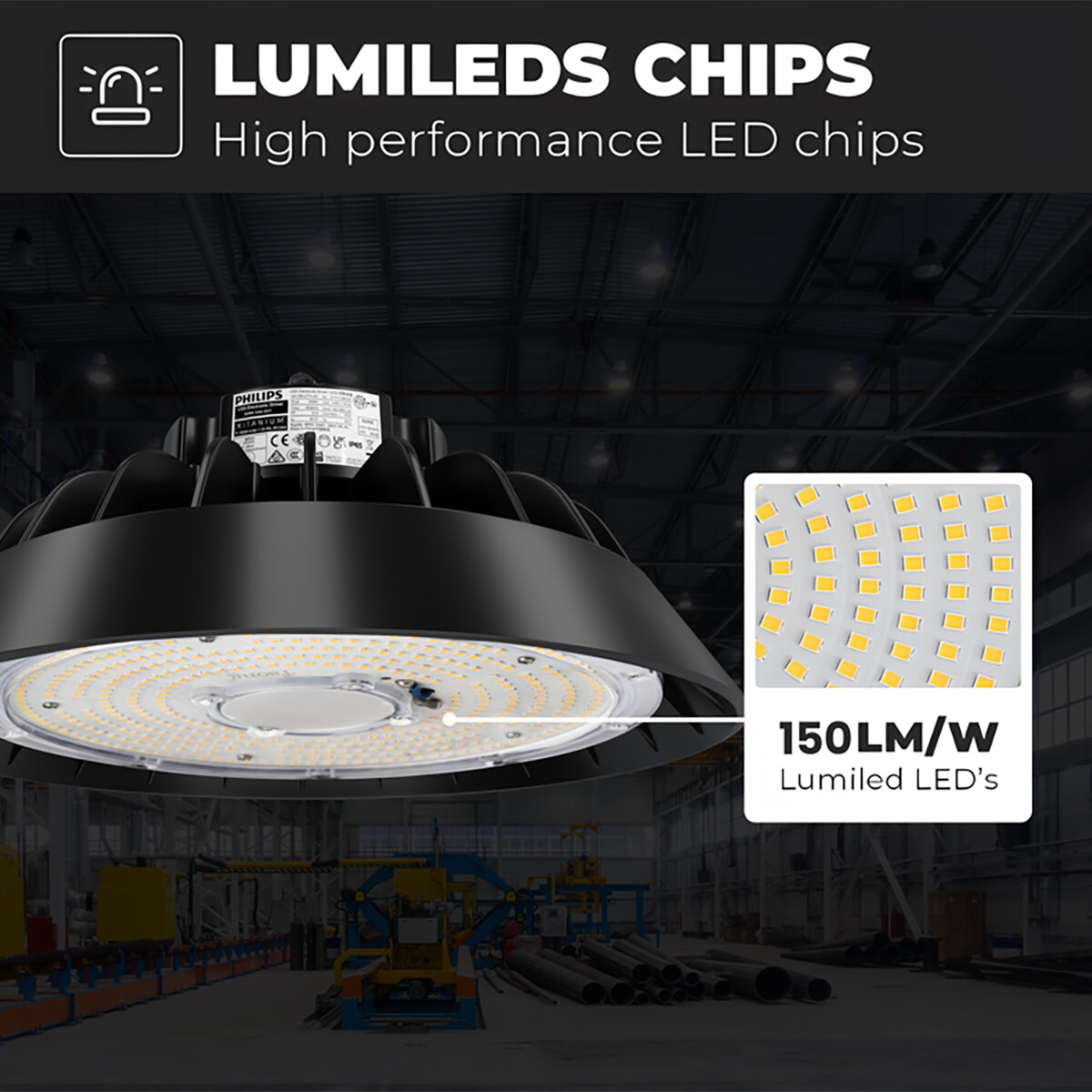 LED UFO High Bay Premium - Rinzu Prem - 100W - Hohe Lumen 150 LM/W - Lagerbeleuchtung - Dimmbar - Wasserdicht IP65 - Tageslicht 6000K - Aluminium - Philips-Treiber