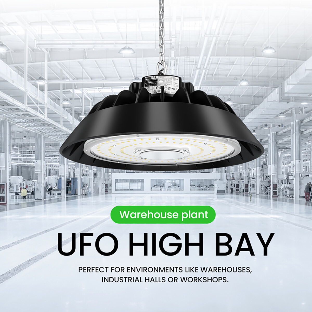 LED UFO High Bay Premium - Rinzu Prem - 100W - Hohe Lumen 150 LM/W - Lagerbeleuchtung - Dimmbar - Wasserdicht IP65 - Tageslicht 6000K - Aluminium - Philips-Treiber