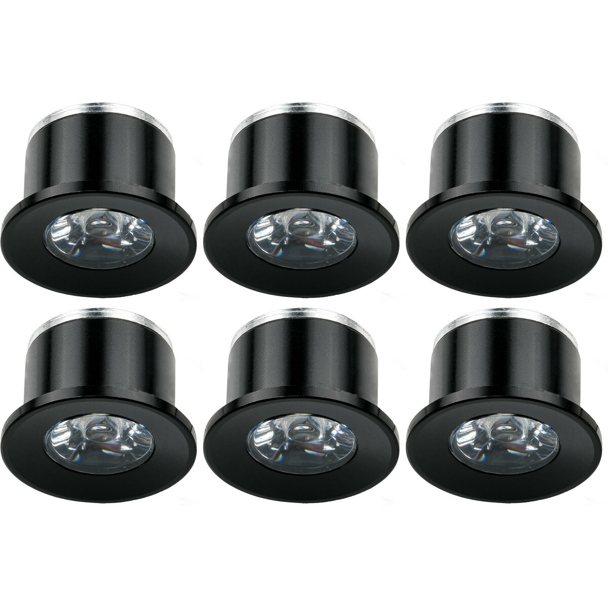 LED Veranda Spot Leuchten 6er Pack - 1W -  Warmweiß 3000K - Einbau - Dimmbar - Rund - Mattschwarz - Aluminium - Ø31mm