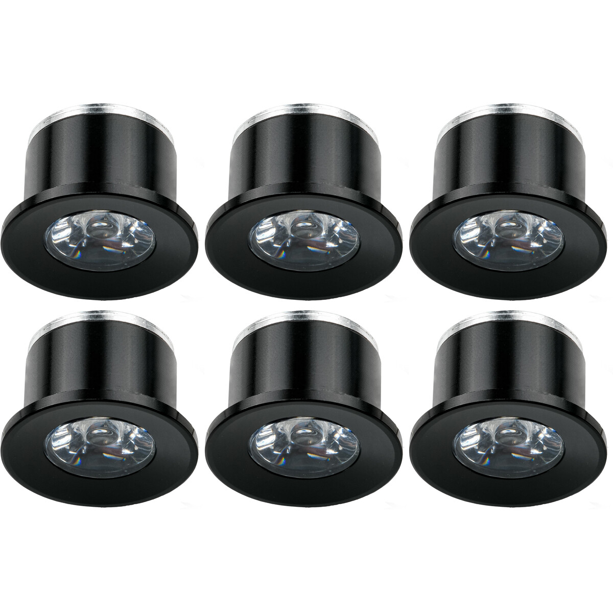 LED Veranda Spot Leuchten 6er Pack - 1W -  Universalweiß 4000K - Einbau - Rund - Mattschwarz - Aluminium - Ø31mm