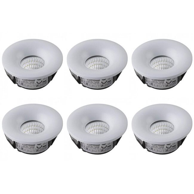 LED Veranda Spot Leuchten 6er Pack - Einbau Rund 3W - Universalweiß 4200K - Mattweiß Aluminium - Ø48.5mm