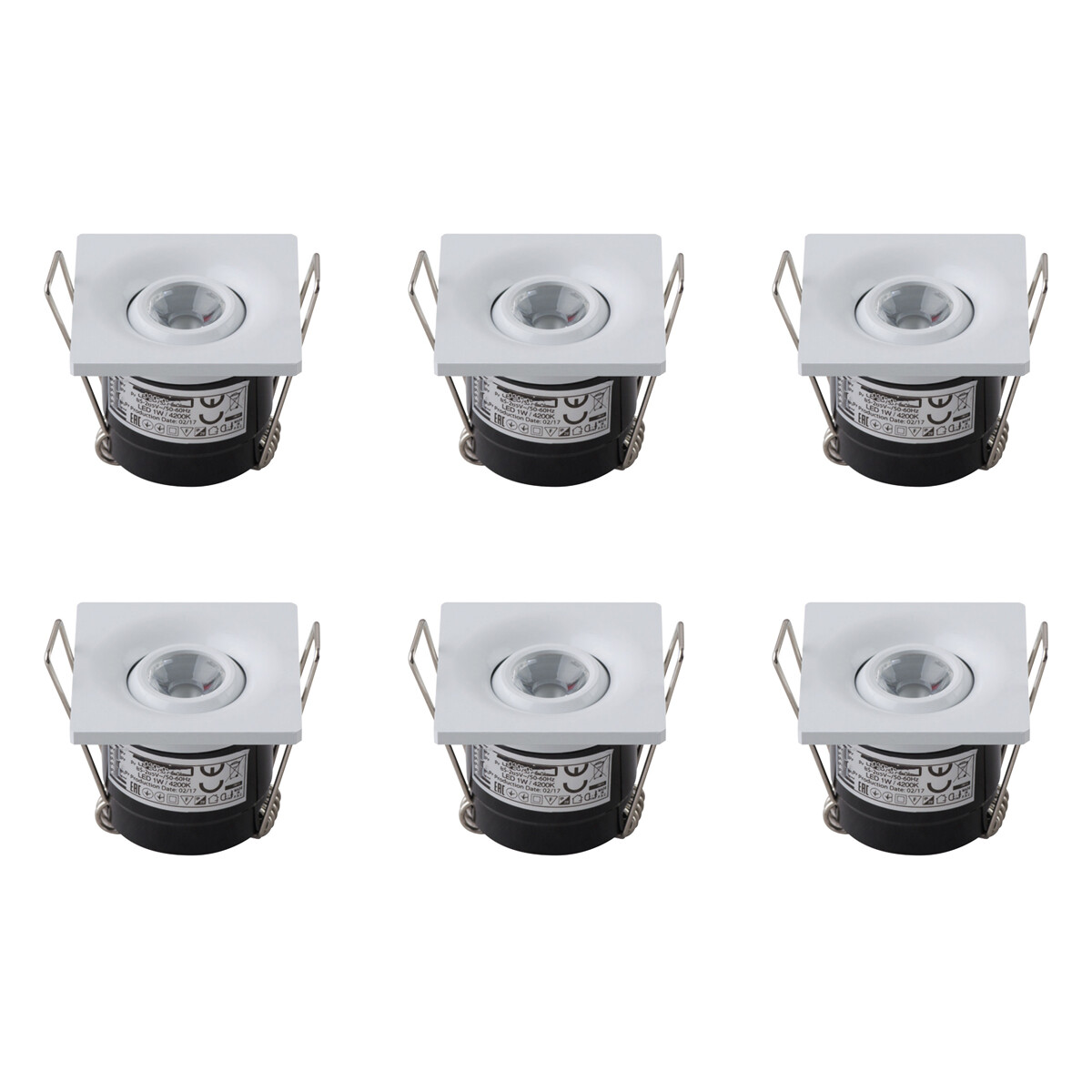 LED Veranda Spot Leuchten 6er Pack - Einbau Quadratisch 1W - Universalweiß 4200K - Mattweiß Aluminium - 40mm