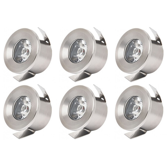 LED Veranda Spot Leuchten 6er Pack - Mony - Einbau Rund 1W - Universalweiß 4200K - Matt Chrom Aluminium - Ø33mm