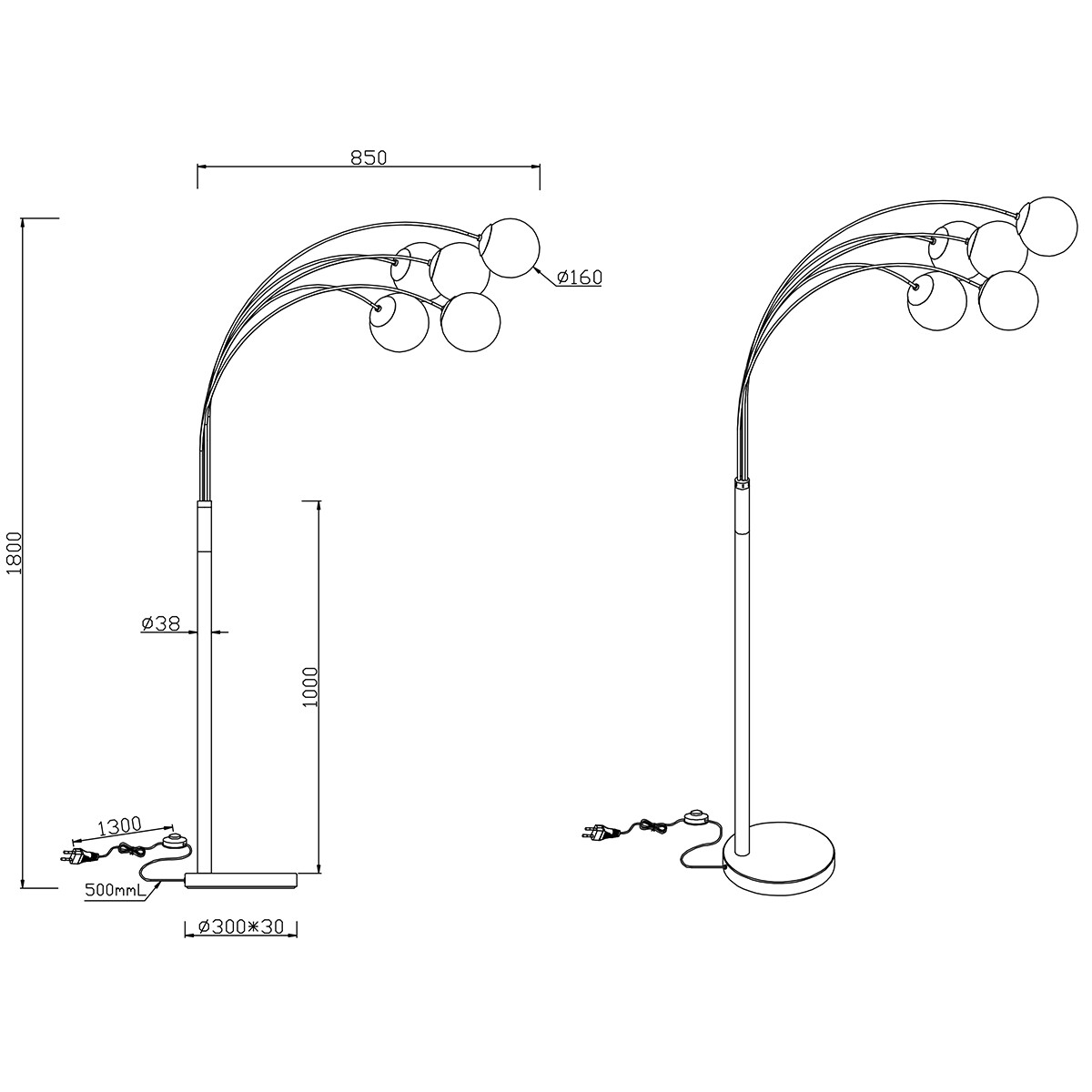 LED Stehleuchte - Trion Balina - E14 Sockel - Rund - Mattschwarz - Aluminium