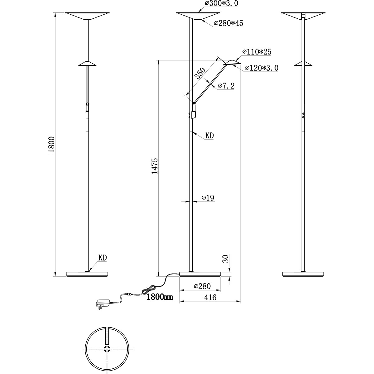 LED Stehlampe - Trion Bravo - 36.5W - Anpassbare Lichtfarbe - Dimmbar - Rund - Matt Bronze - Aluminium