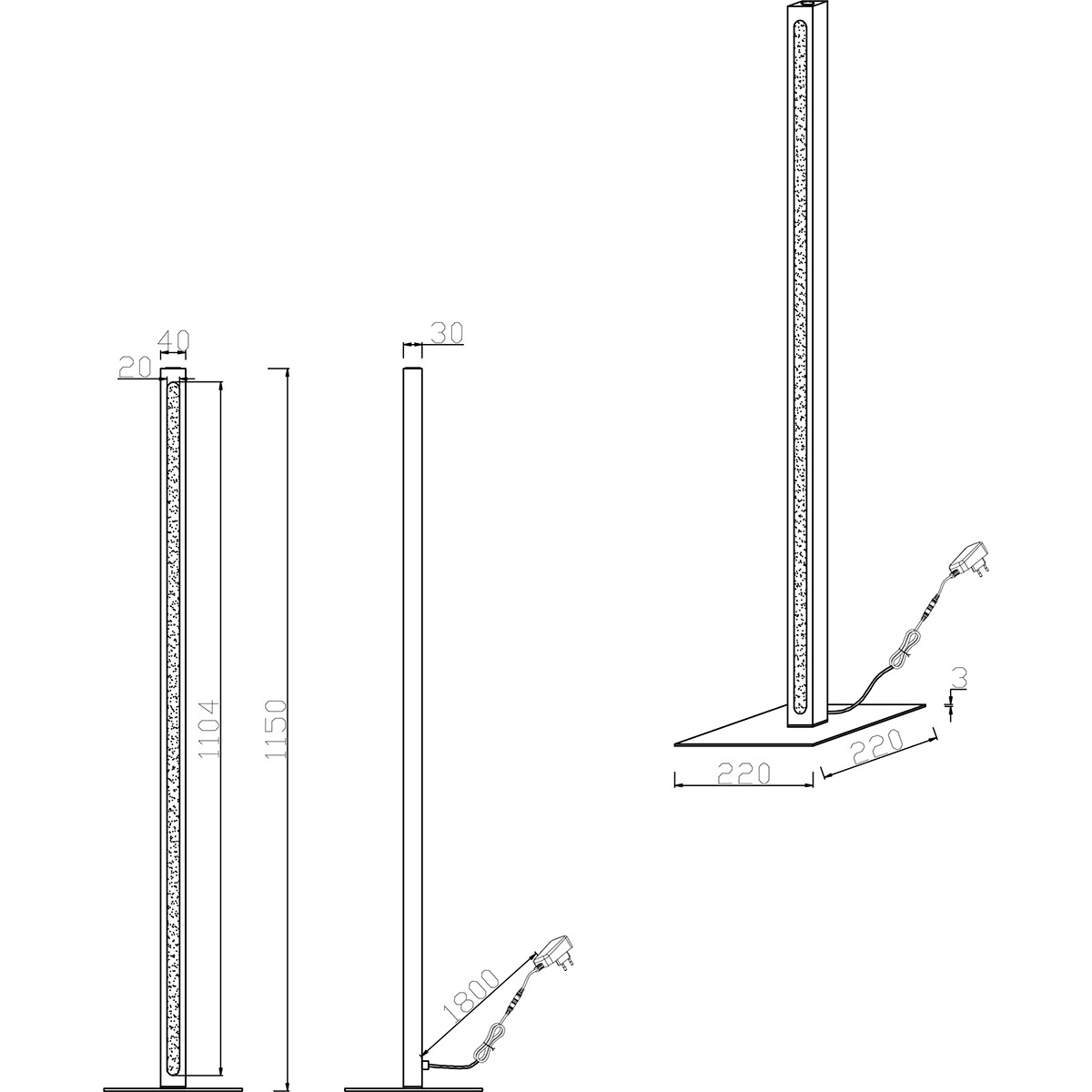 LED Stehlampe - Trion Bulloni - 20W - Warmweiß 3000K - Rechteckig - Matt Braun - Holz