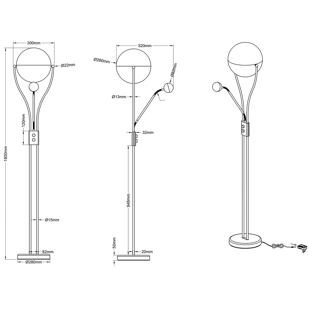 LED Stehleuchte - Trion Chiso - 25W - Warmweiß 3000K - 2-flammig - Dimmbar - Rund - Glänzend Chrom - Aluminium