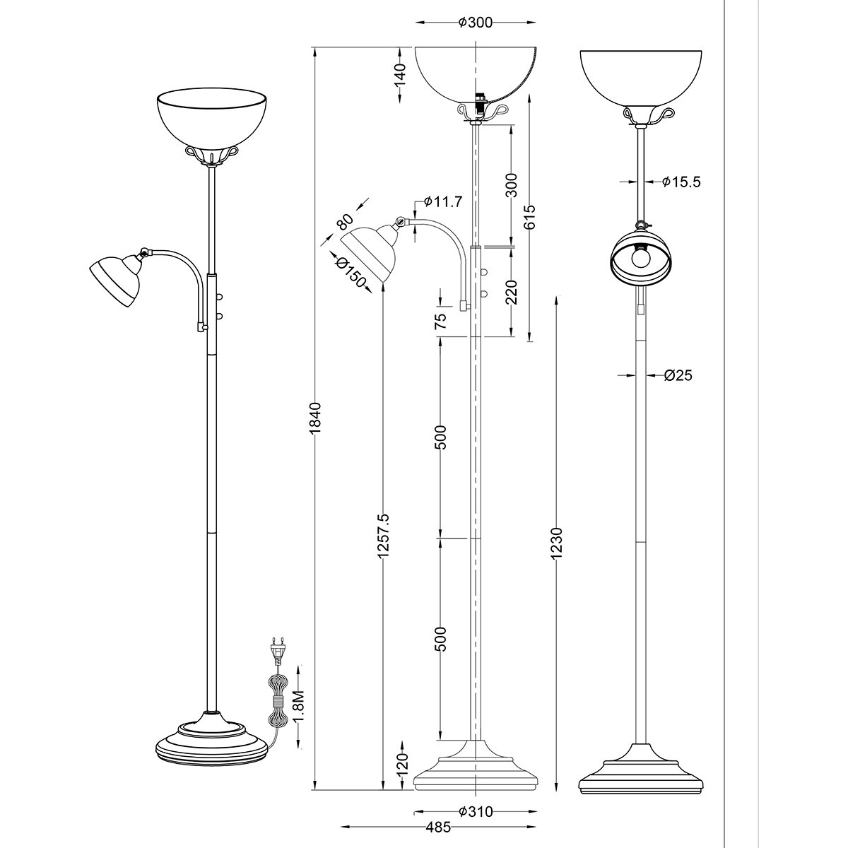 LED Stehlampe - Trion City - E27/E14 Fassung - 2-Licht - Rund - Rostfarbe - Metall