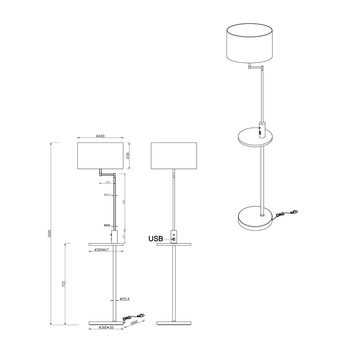 LED Stehleuchte - Trion Cliso - E27 Sockel - Rund - Matt Nickel - Aluminium