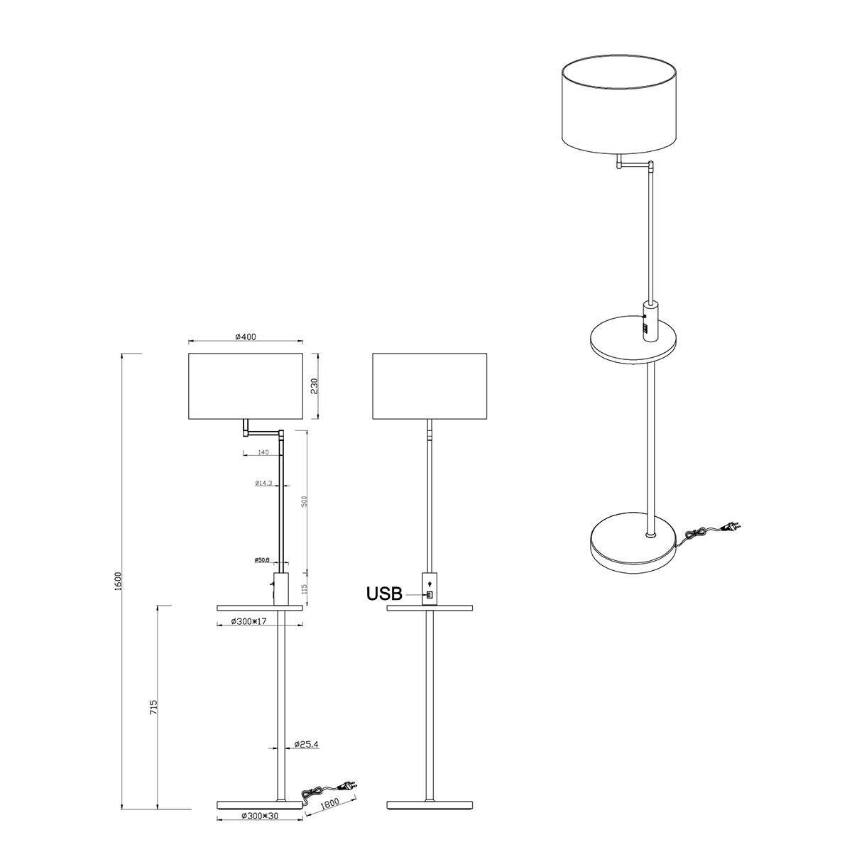 LED Stehleuchte - Trion Cliso - E27 Sockel - Rund - Mattschwarz - Aluminium