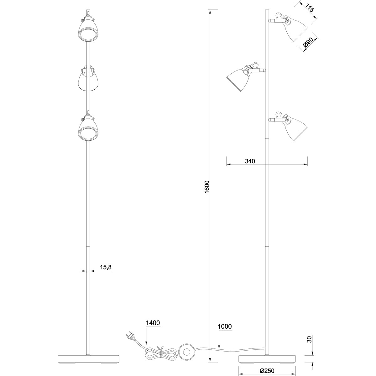 LED Stehleuchte - Trion Concry - GU10 Sockel - 3-flammig - Rund - Mattgrau Betonoptik - Aluminium/Beton