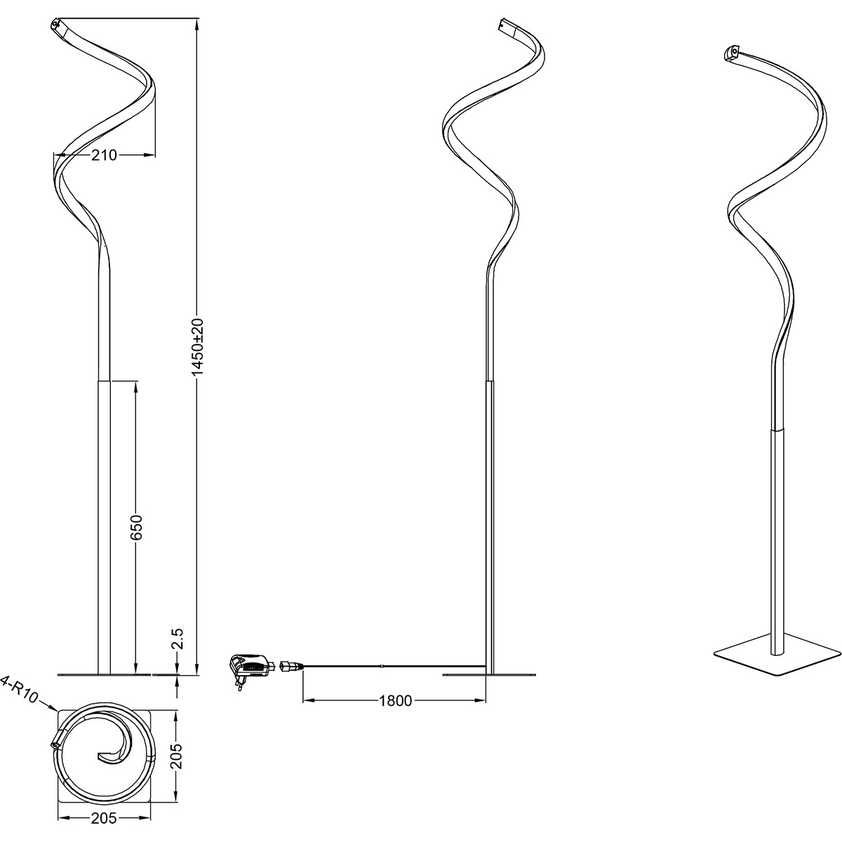 LED Stehlampe - Trion Corcy - 11W - Warmweiß 3000K - Dimmbar - Rund - Matt Schwarz - Aluminium