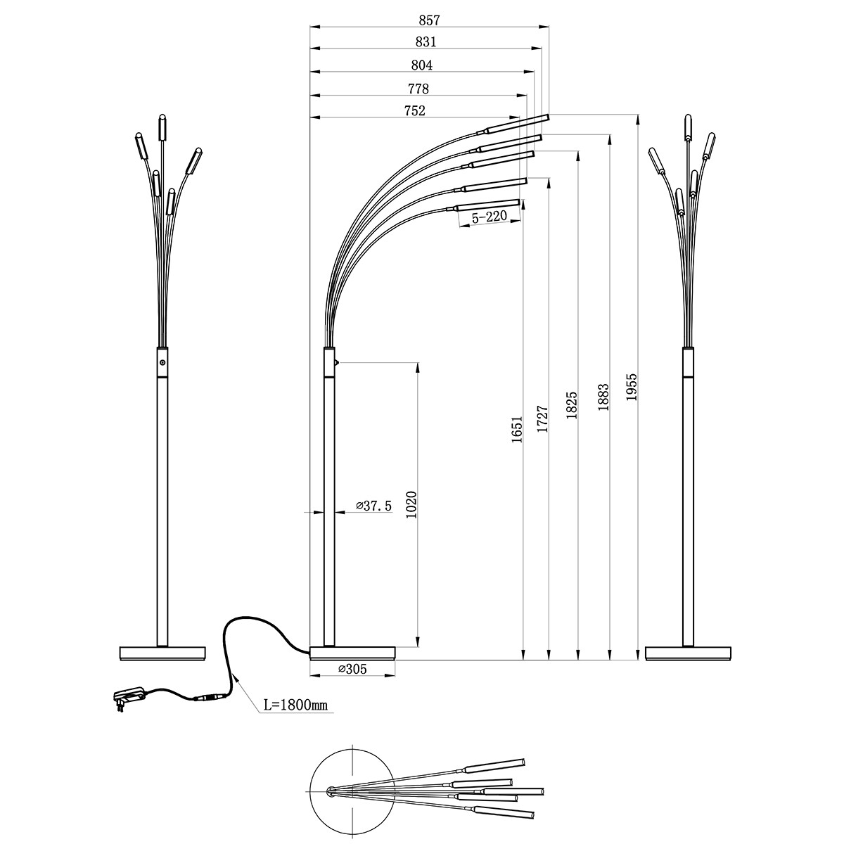 LED Stehleuchte - Trion Deer - 15W - Warmweiß 3000K - Dimmbar - Rechteckig - Mattes Nickel - Aluminium