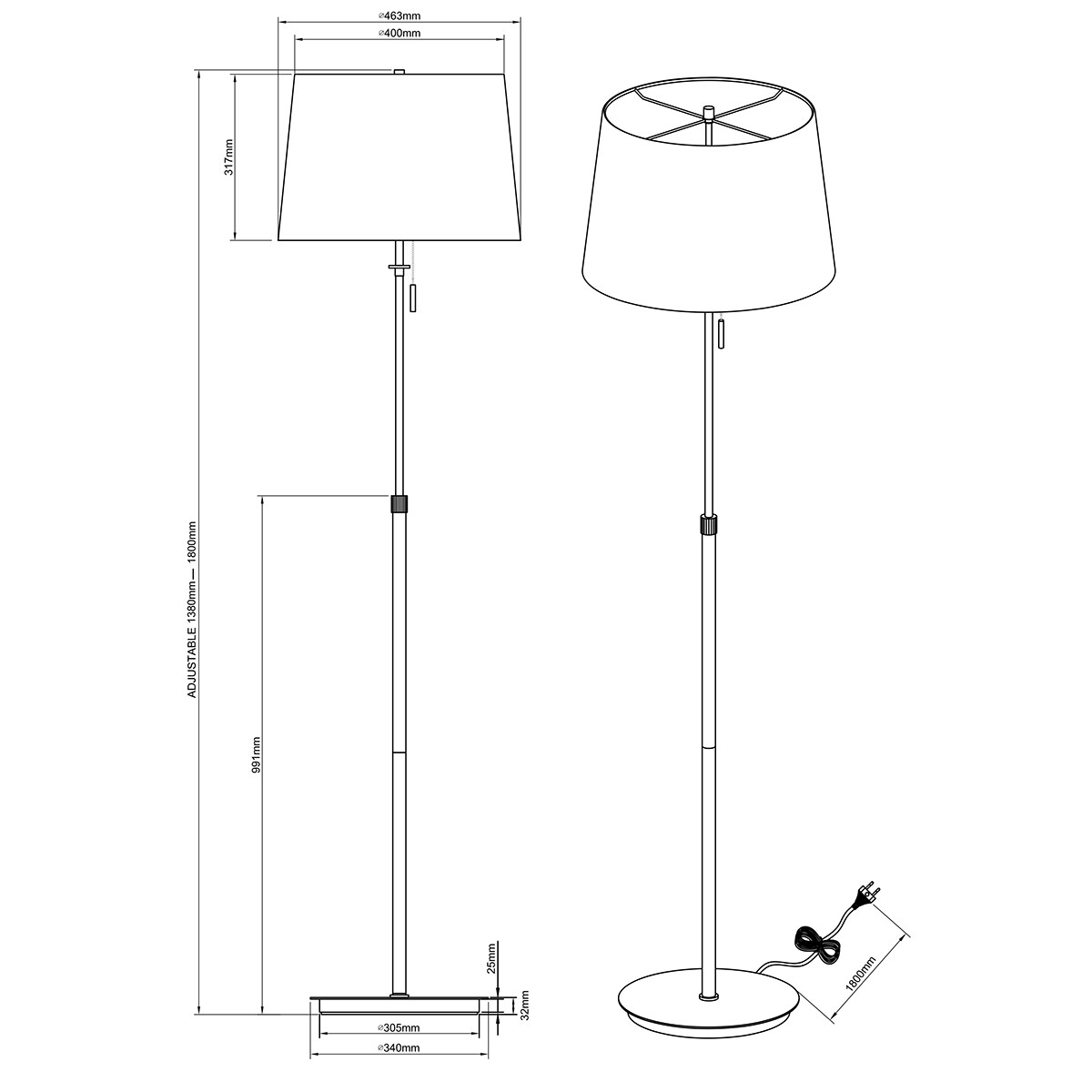 LED Stehleuchte - Trion Dyon - E27 Sockel - Rund - Mattes Nickel - Aluminium