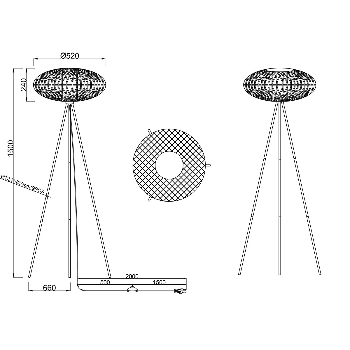 LED Stehlampe - Trion Eddie - E27 Fassung - Rund - Matt Schwarz - Metall