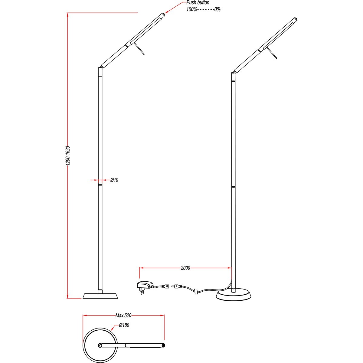 LED Stehleuchte - Trion Filiga - 6W - Warmweiß 3000K - 1-flammig - Dimmbar - Rund - Mattschwarz - Aluminium