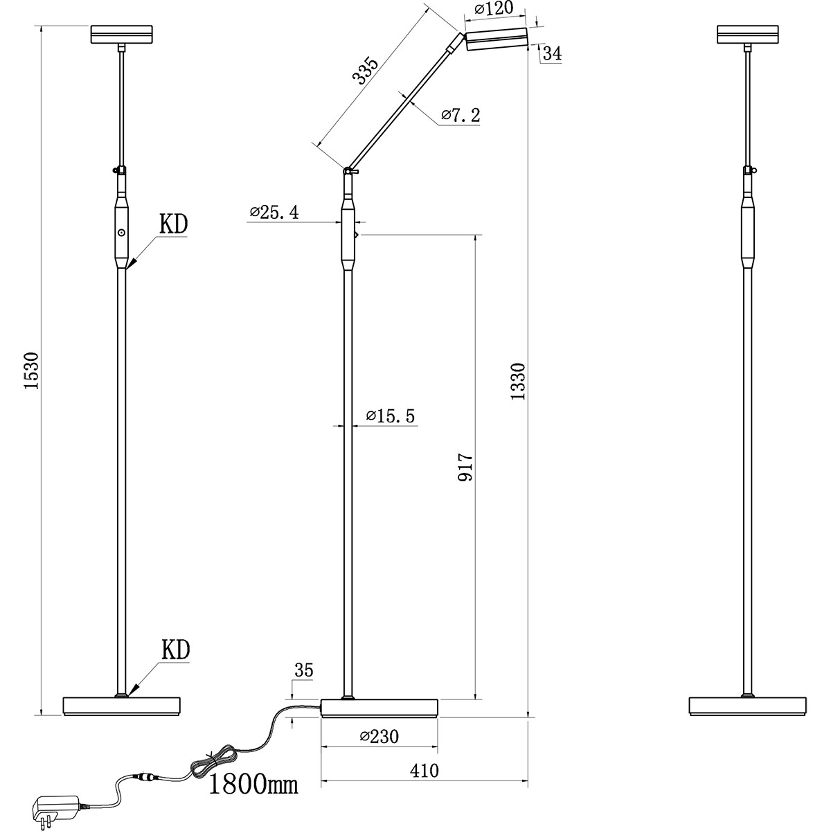 LED Stehlampe - Trion Franco - 6.5W - Anpassbare Lichtfarbe - Dimmbar - Rund - Matt Anthrazit - Aluminium