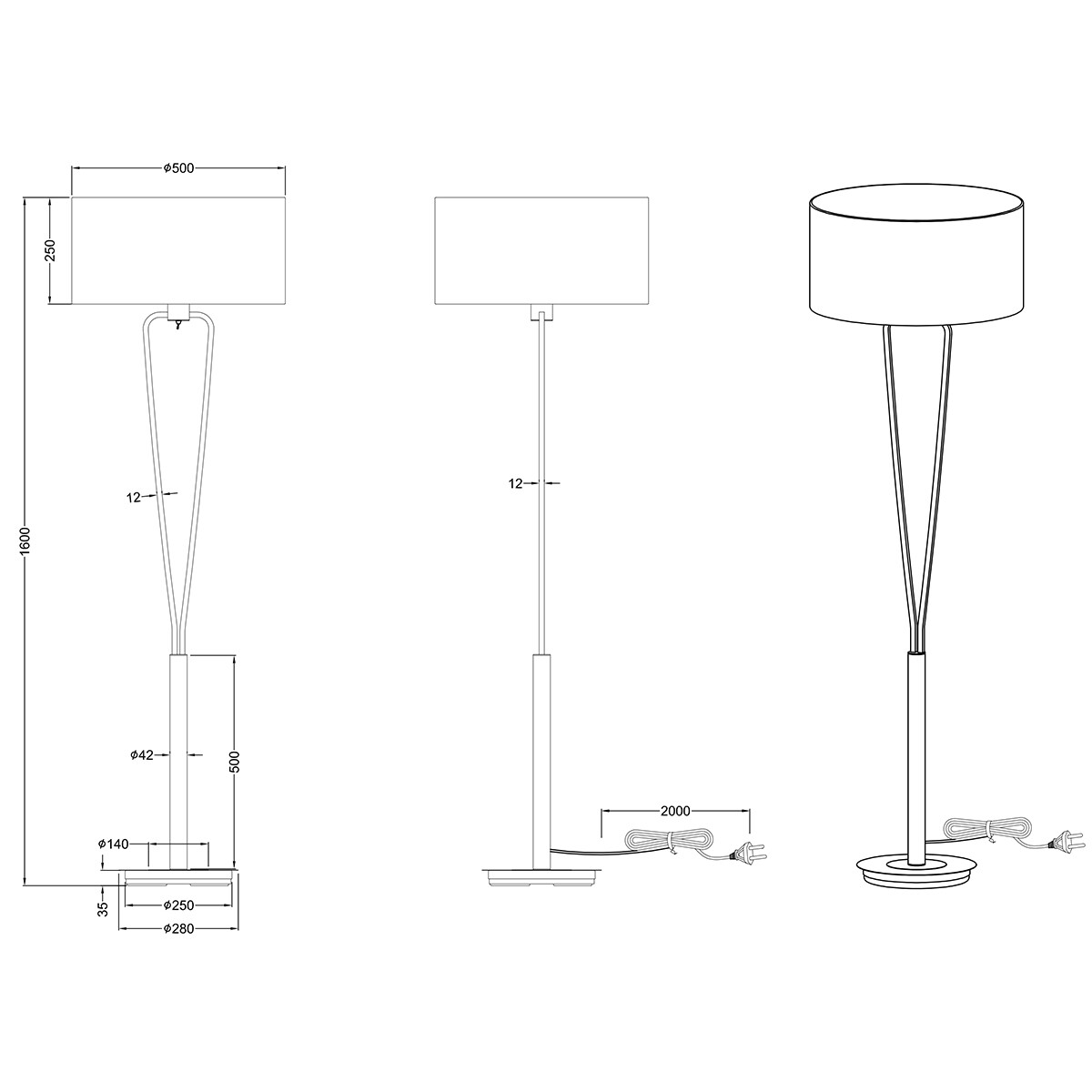 LED Stehleuchte - Trion Hilton - E27 Sockel - Rund - Mattes Gold - Aluminium