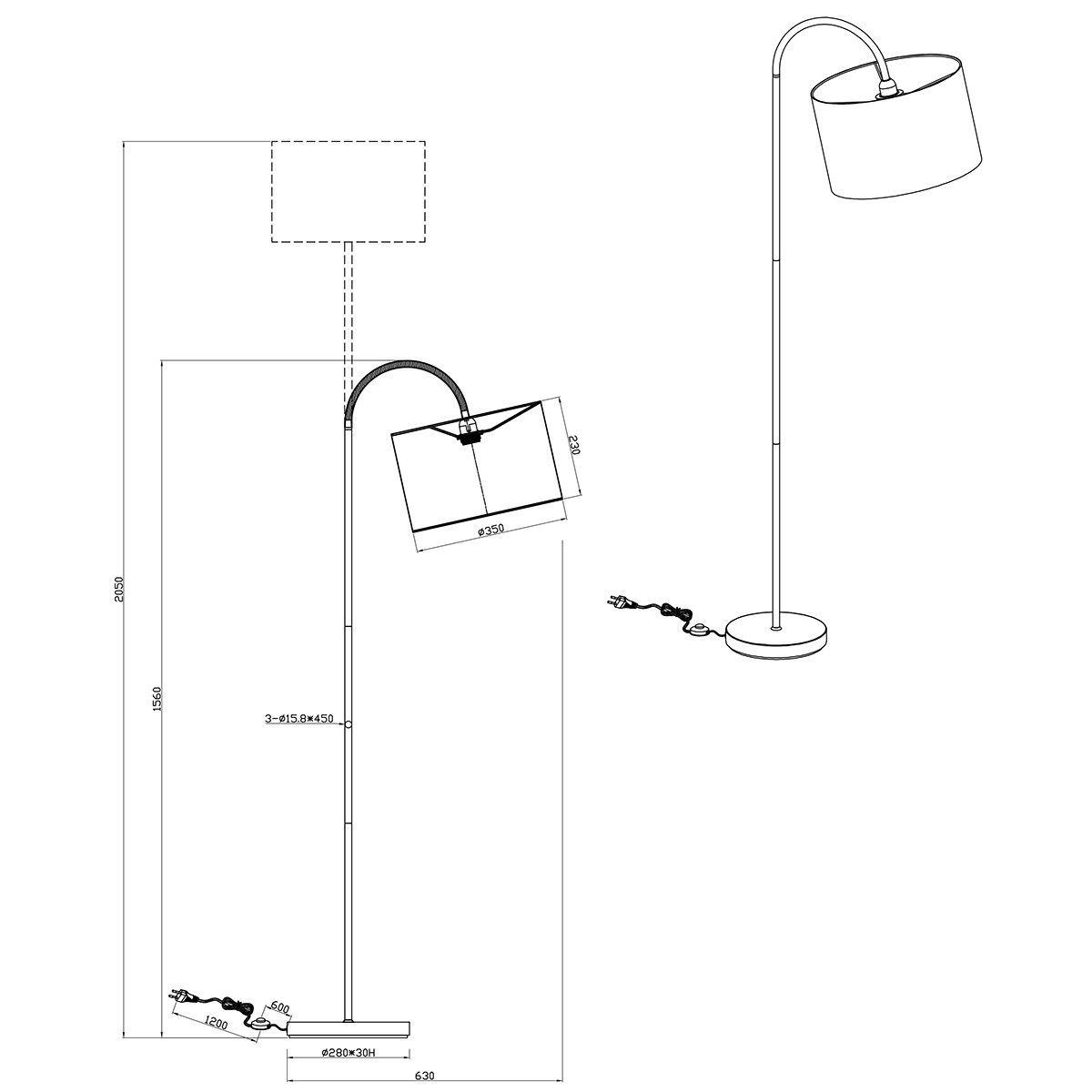 LED Stehleuchte - Trion Hostons - E27 Sockel - Rund - Flexibel - Mattschwarz - Aluminium