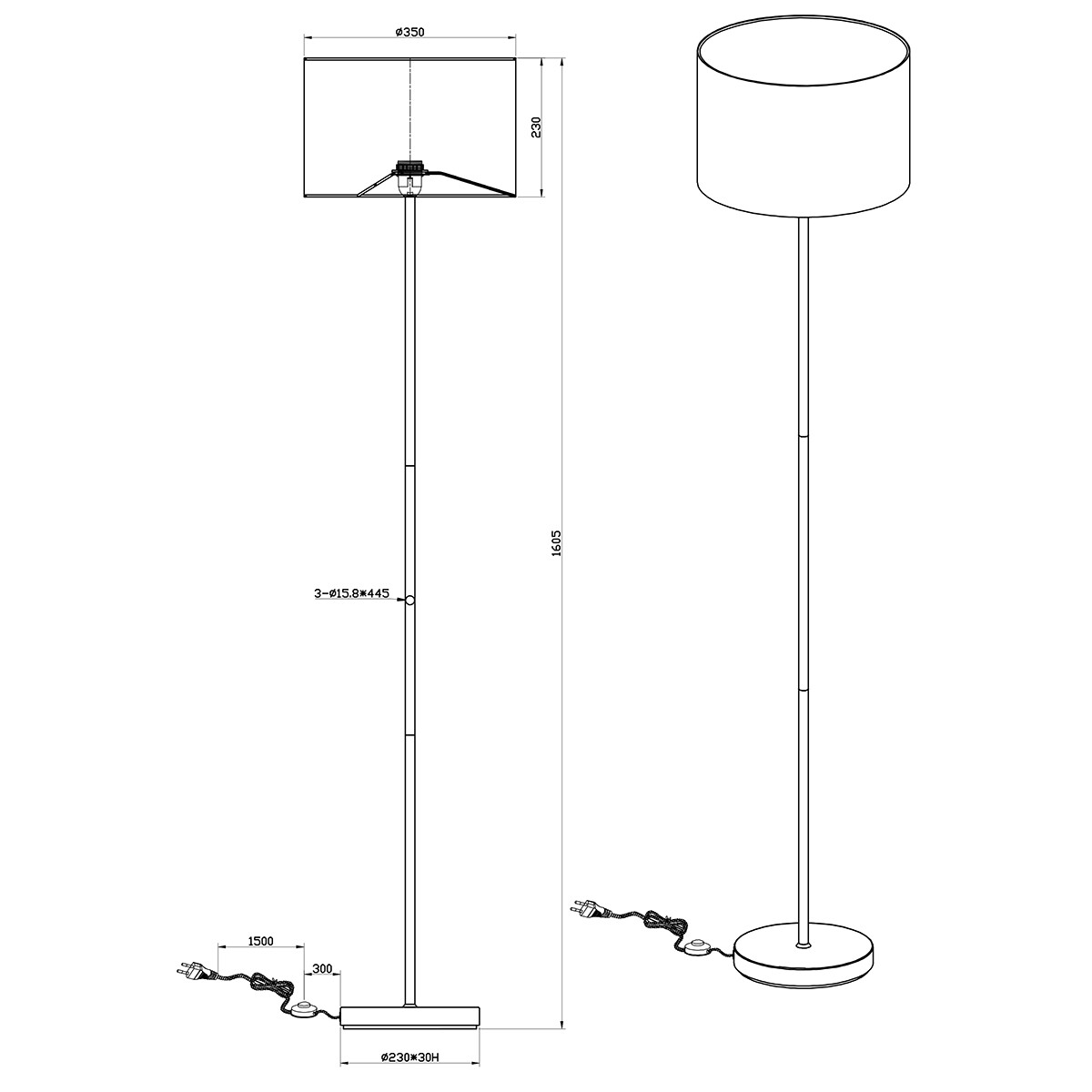 LED Stehleuchte - Trion Hostons - E27 Sockel - Rund - Mattschwarz - Aluminium