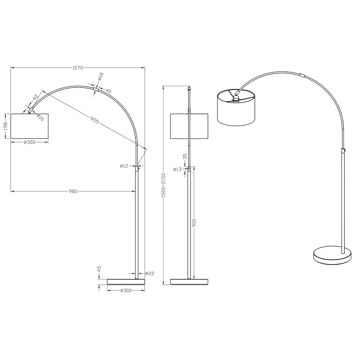 LED Stehleuchte - Trion Hotia - E27 Sockel - Einstellbar - Rund - Mattweiß - Aluminium