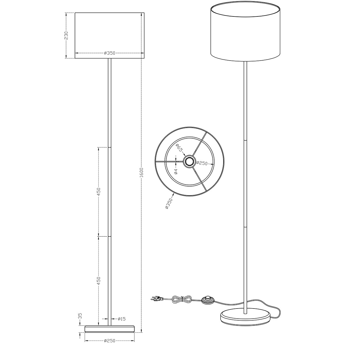 LED Stehleuchte - Trion Hotia - E27 Sockel - Rund - Mattweiß - Aluminium