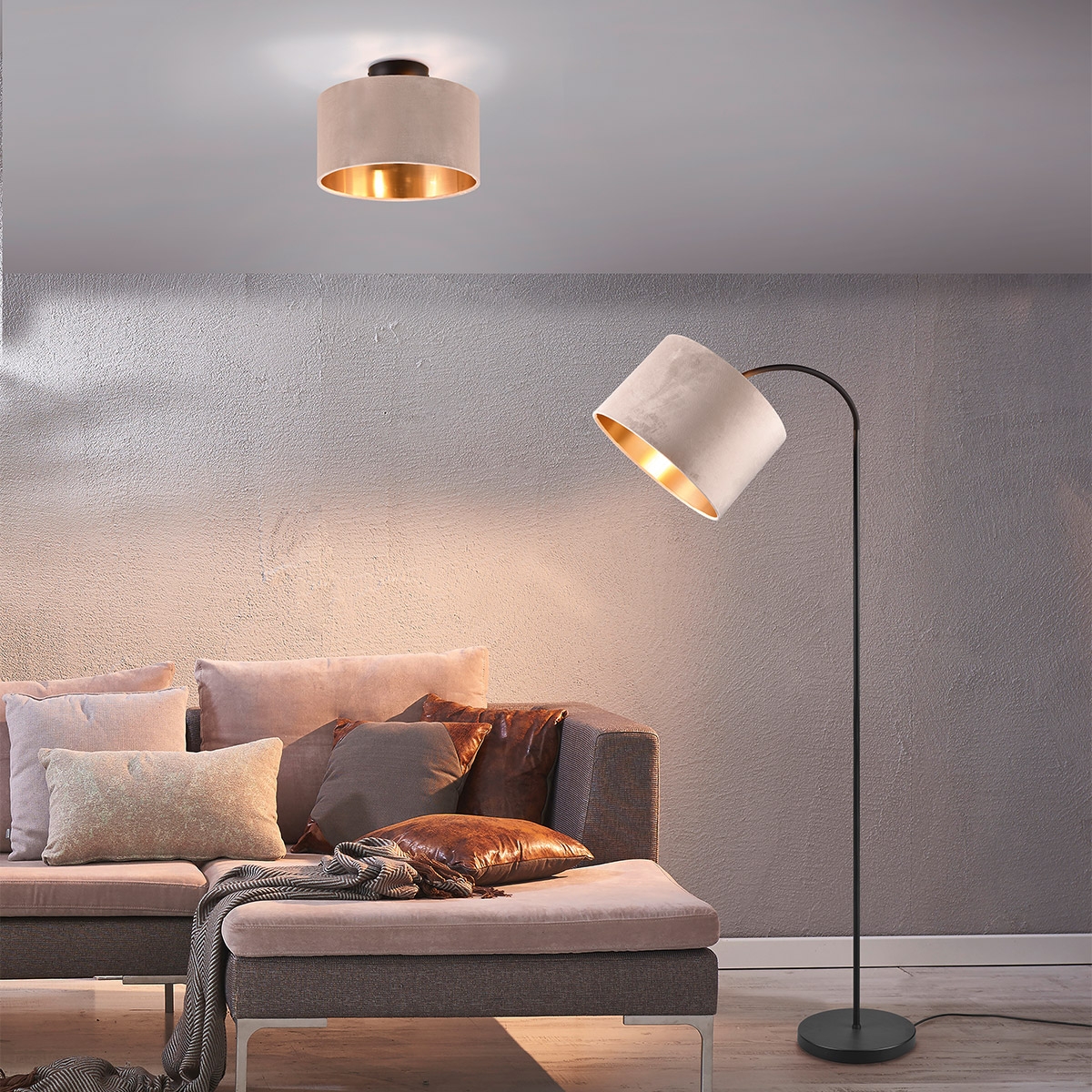 LED-Stehlampe - Trion Julina - E27-Fassung - Verstellbar - Rund - Beige - Textil