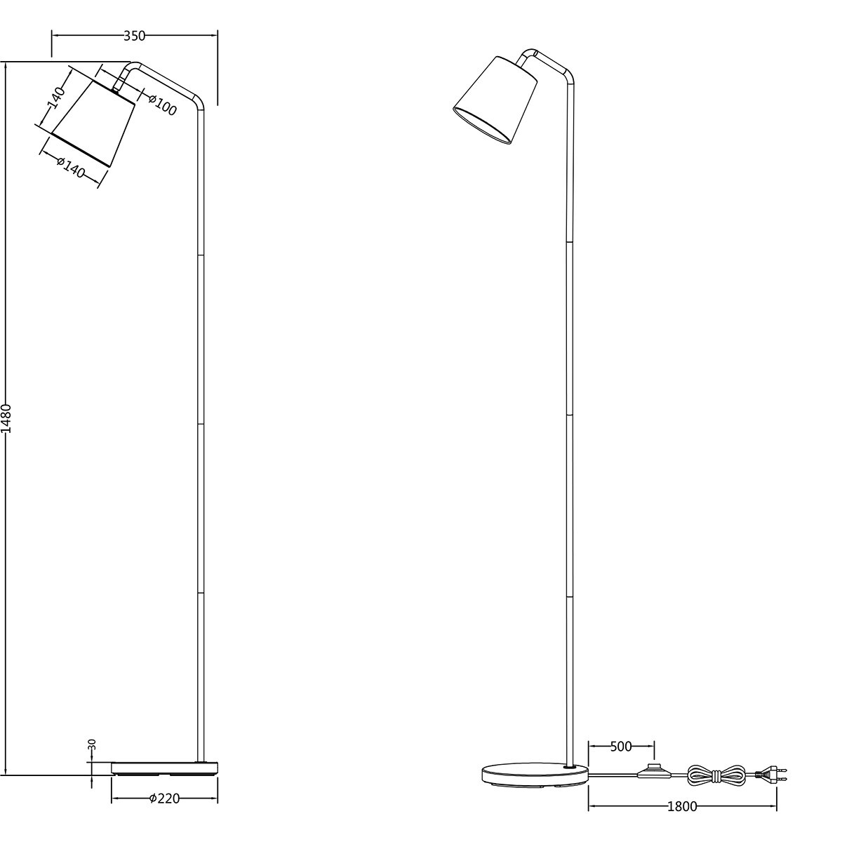 LED Stehleuchte - Trion Kido - E27 Fassung - Verstellbar - Rund - Matt Weiß - Metall