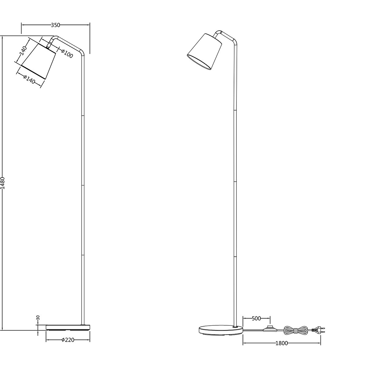 LED Stehleuchte - Trion Kido - E27 Fassung - Verstellbar - Rund - Matt Schwarz - Metall