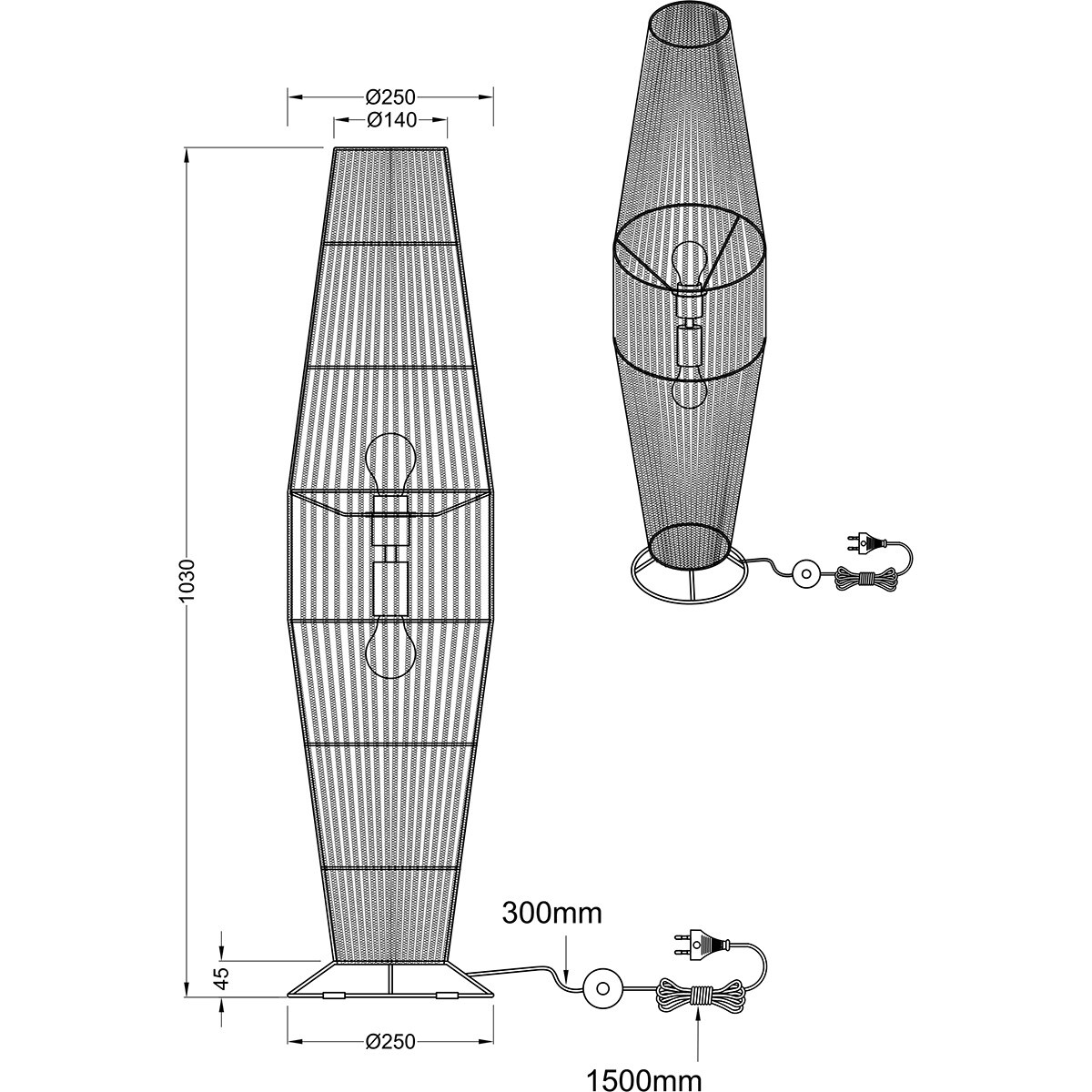 LED Stehleuchte - Trion Kimi - E27 Fassung - 2-Licht - Rund - Braun - Papier