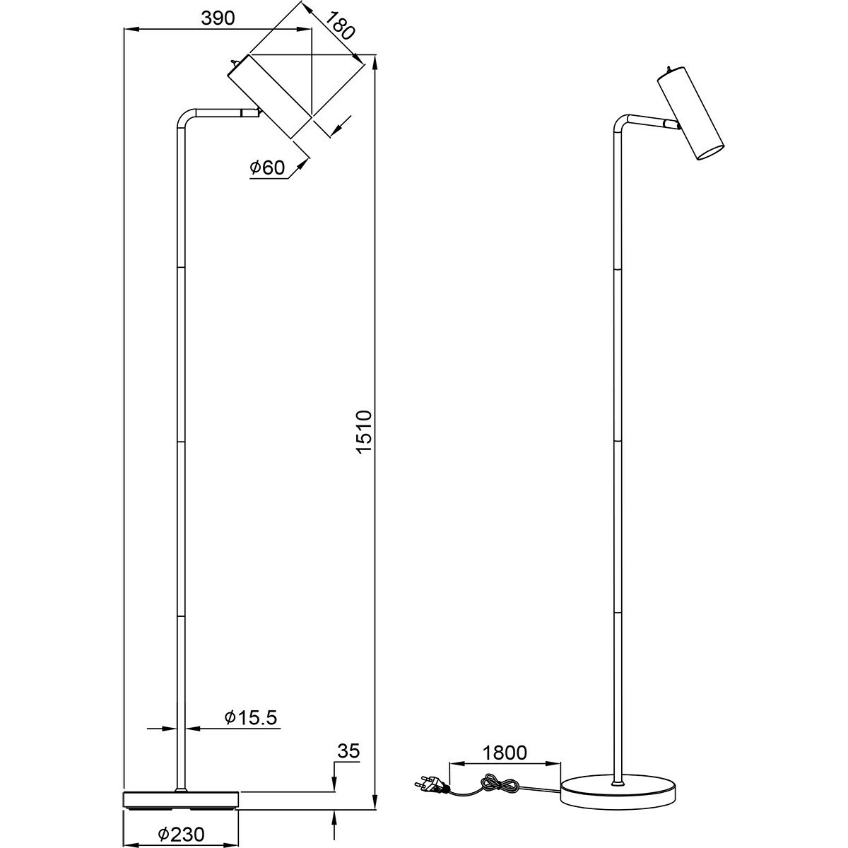 LED Stehlampe - Trion Milona - GU10 Fassung - 1-flammig - Rund - Matt Weiß - Aluminium