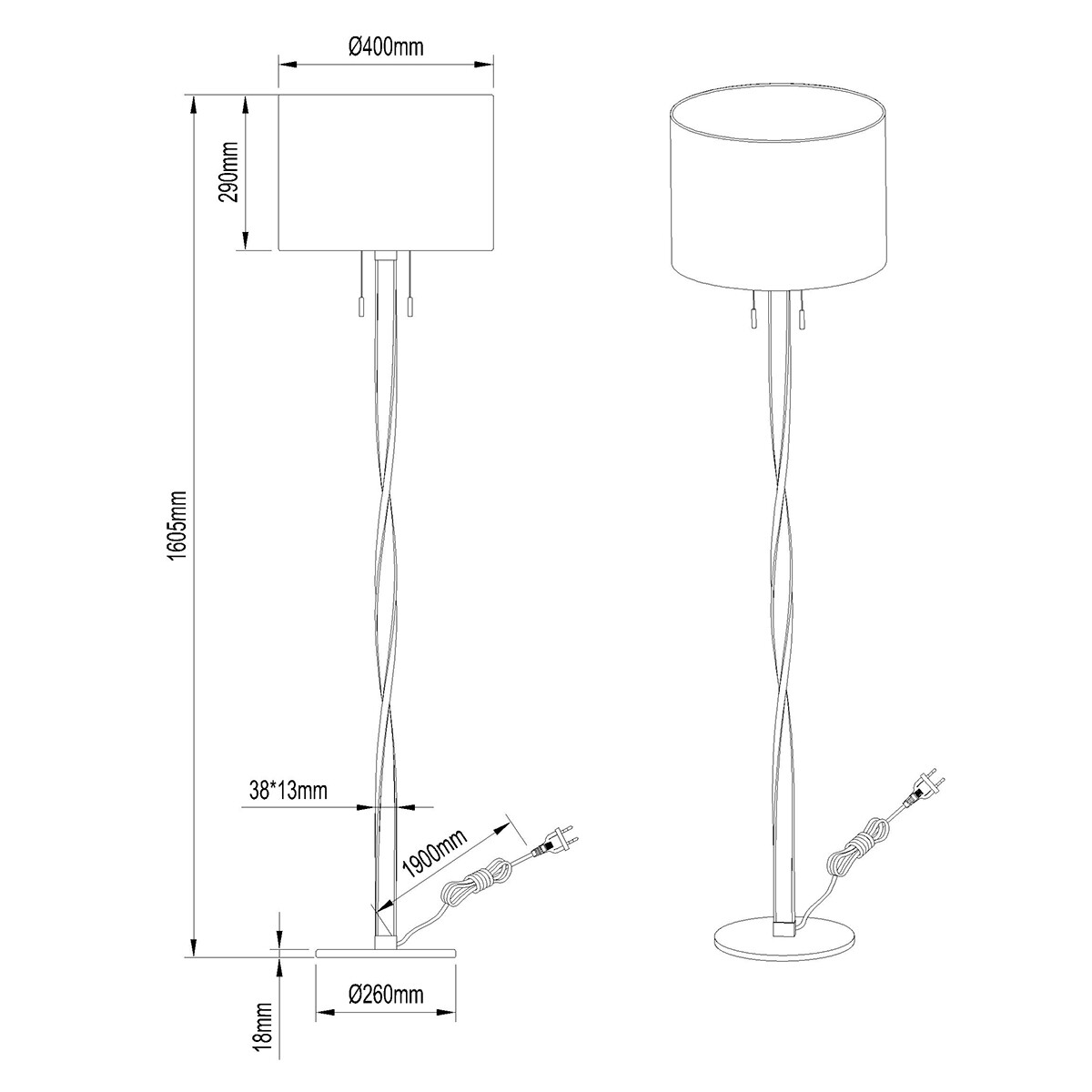 LED Stehleuchte - Trion Ninda - E27 Sockel - 14W - Warmweiß 3000K - Rund - Mattes Nickel - Aluminium