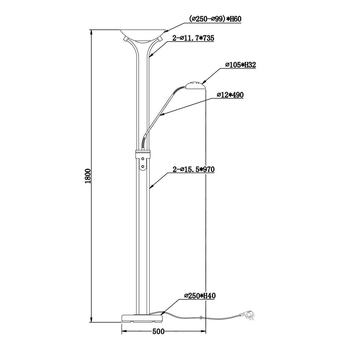 LED Stehleuchte - Trion Spockens - 25W - Warmweiß 3000K - 2-flammig - Dimmbar - Rund - Mattes Nickel - Aluminium