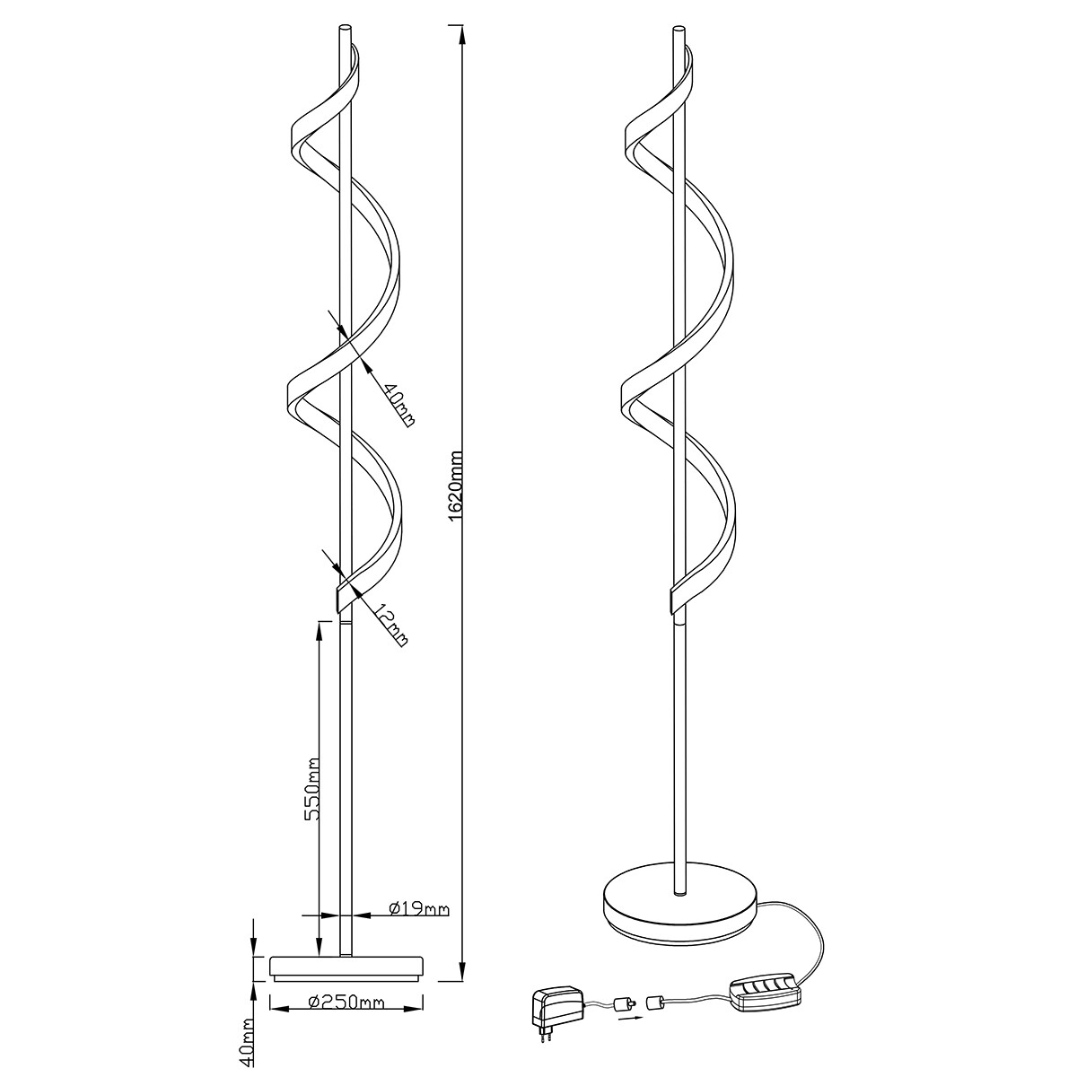 LED Stehleuchte - Trion Syndi - 20W - Warmweiß 3000K - Dimmbar - Rund - Matt Chrom - Aluminium