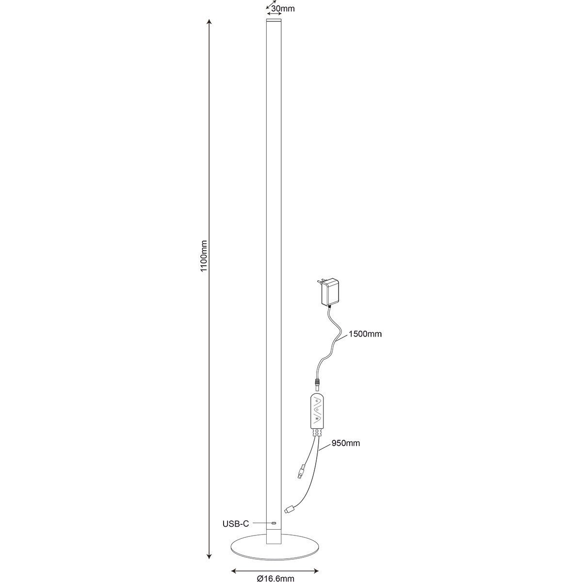 LED-Stehleuchte - Trion Teno - 11W - RGBW - Dimmbar - Fernbedienung - Schwarz - Metall