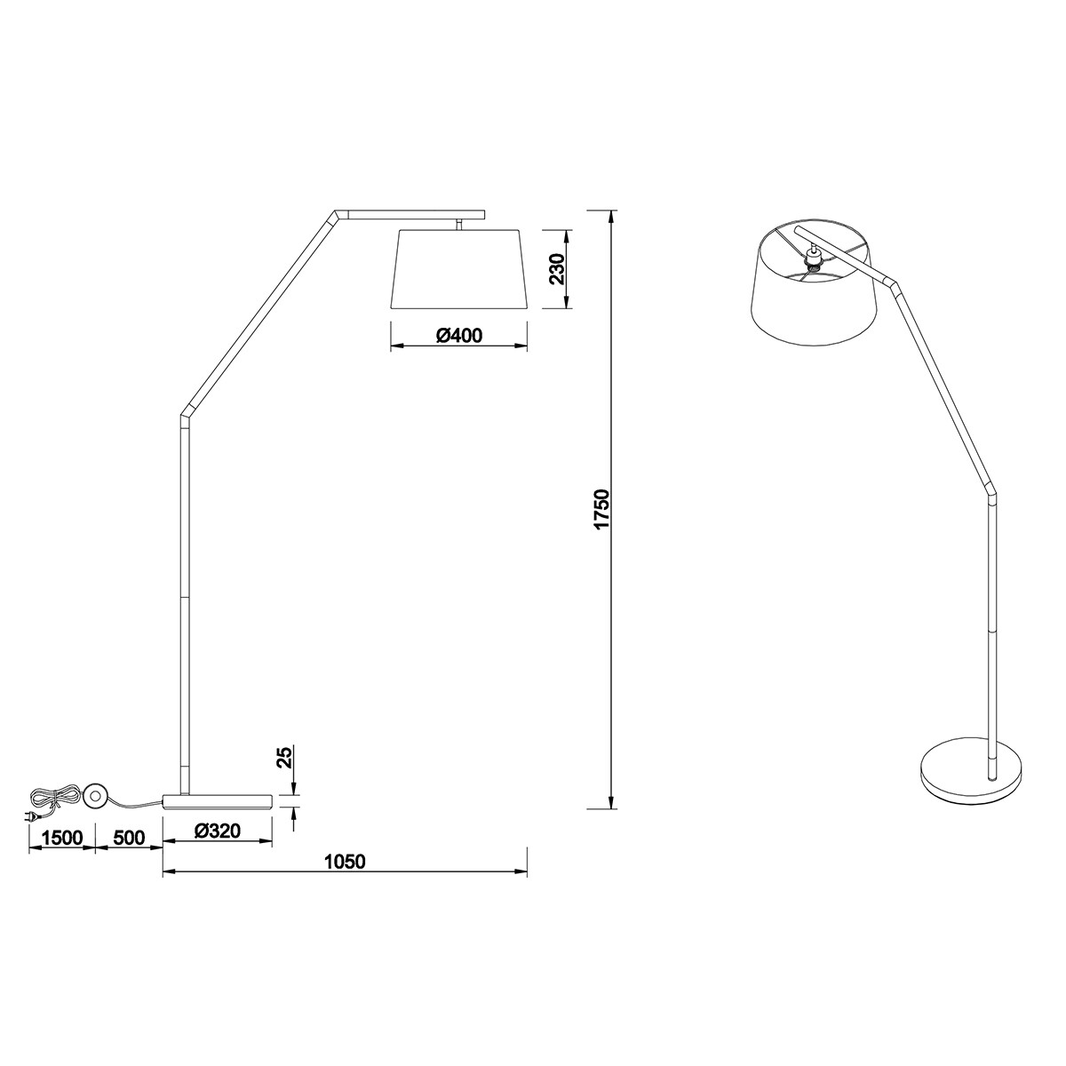 LED Stehleuchte - Trion Tryca - E27 Sockel - Rund - Mattschwarz - Aluminium