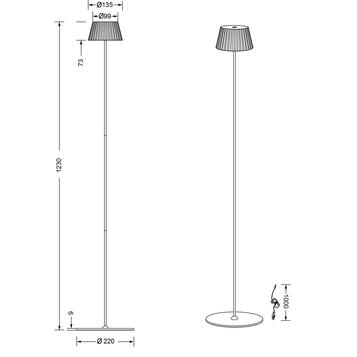 LED Stehleuchte - Trion Uraz - 1.5W - Warmweiß 3000K - Spritzwassergeschützt IP44 - USB Aufladbar - Rund - Matt Weiß - Metall