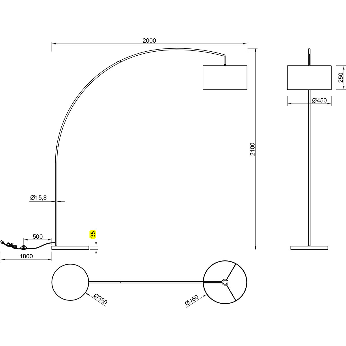 LED-Stehleuchte - Trion Yavas - E27-Fassung - Fußschalter - Rund - Mattweiß - Metall