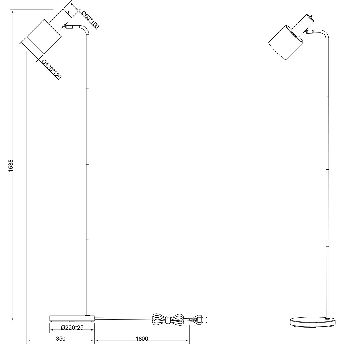 LED Stehlampe - Bodenbeleuchtung - Trion Alimo - E27 Fassung - Rund - Matt Schwarz/Gold - Aluminium