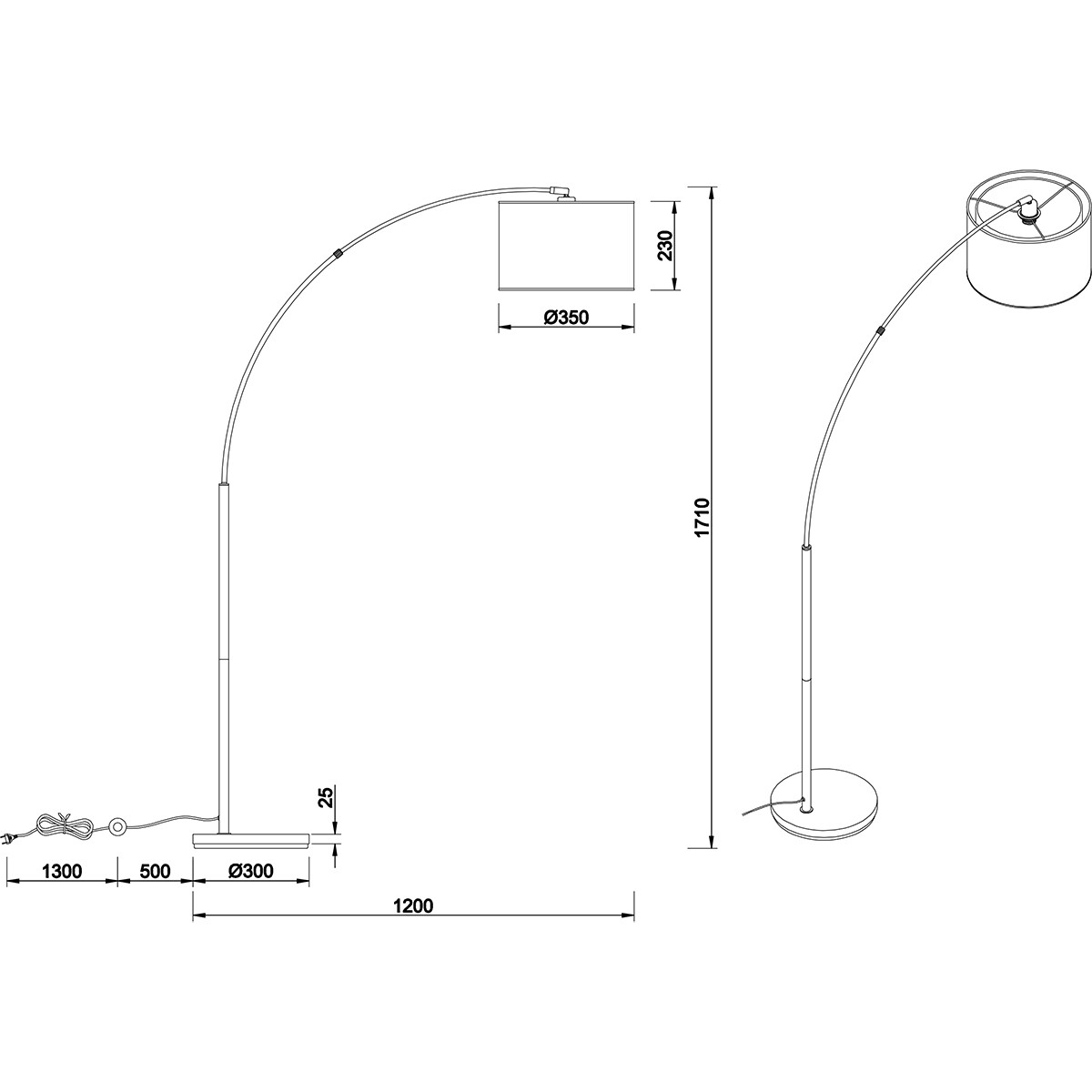 LED Stehlampe - Bodenbeleuchtung - Trion Bidon - E27 Fassung - 1-flammig - Rund - Matt Schwarz - Aluminium - Bis 10W