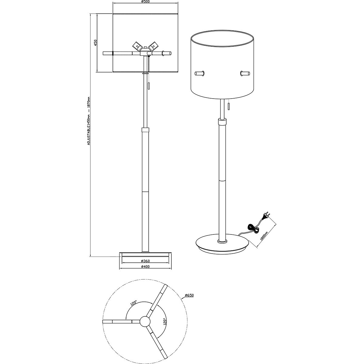 LED Stehlampe - Bodenbeleuchtung - Trion Coleno - E27 Fassung - Rund - Matt Nickel - Aluminium